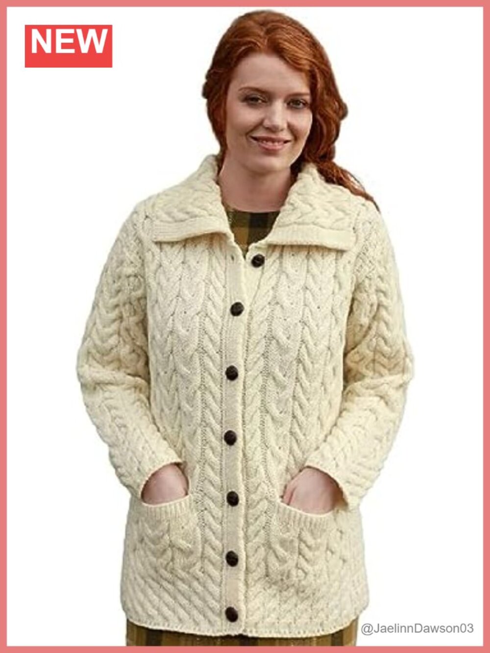 100% Pure New Wool Irish Aran Knit Cardigan Long Sweater Made in Ireland
